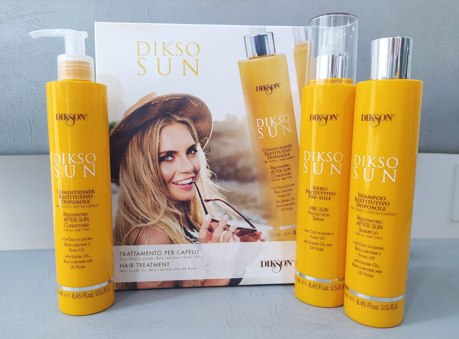 PACK SOLAR PARA EL CABELLO DE PROTECCION Y RECUPERACIÓN : CHAMPÚ, ACONDICIONADOR Y SERUM DIKSO SUN DIKSON