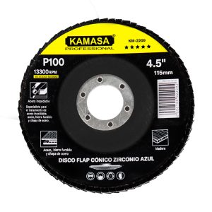 Disco flap 4.5″ (115MM) P100 conico zirconio azul P/inox ***** KAMASA