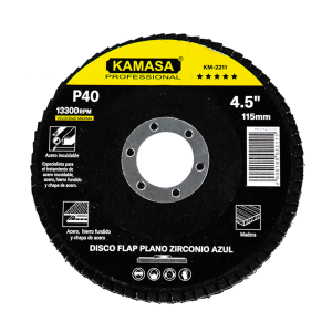 Disco flap 4.5″ (115MM) P40 plano zirconio azul P/inox ***** KAMASA