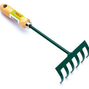 Rastrillo profesional de acero galvanizado epoxi con mango de madera (30 x 11 cms.)